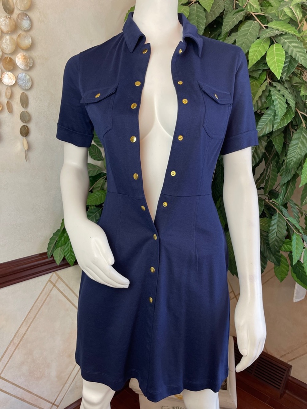 NY&CO NAVY SNAP FRONT SHORT SLEEVE DRESS - Picture 2 of 10
